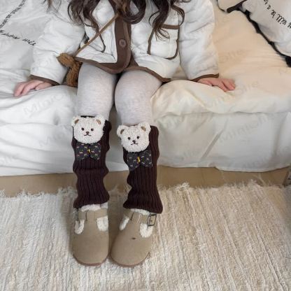 Toddler Kid Bear Bow Fleece Lined Leggings - Oatmeal Color - 10Y - image 4