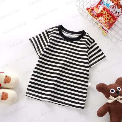 Kids Simple Striped Base Layer T-Shirt - Black - 10Y - image 3