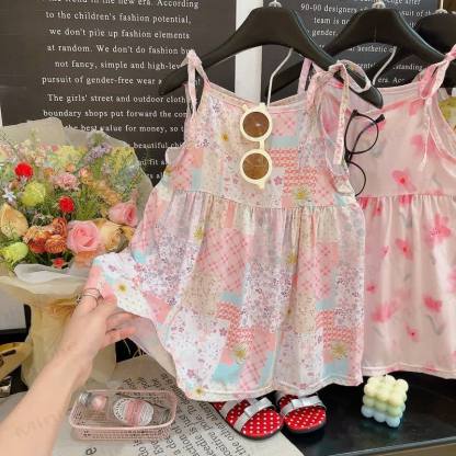Toddler Girl Floral Spaghetti Strap Dress - Pink Flowers - 10-11T - image 3