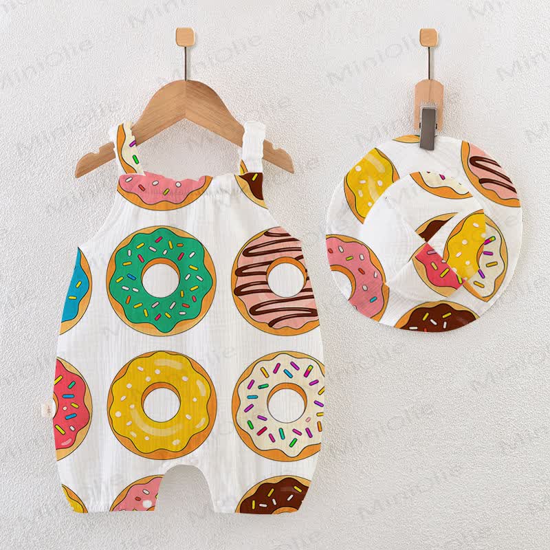 Baby Colorful Donuts Romper with Hat - White - 18-24M - image 1