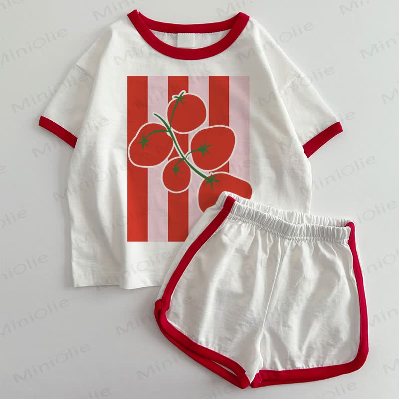 Baby Tomato T-shirt and Shorts 2-Piece Set - White&Red - 3-5T - image 1