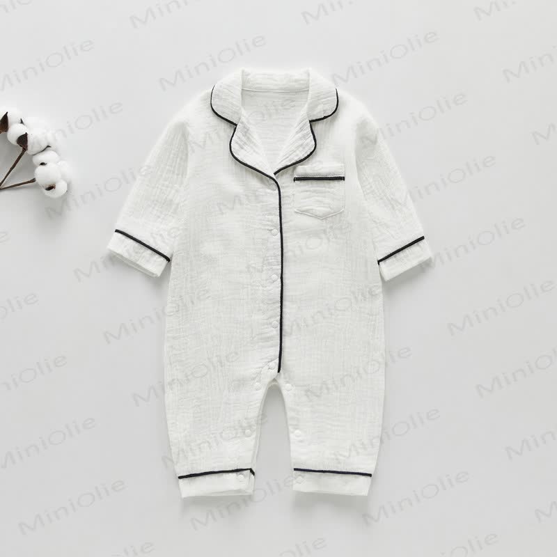 Baby Pocket Lapel Pajamas Romper - White - 18-24M - image 1
