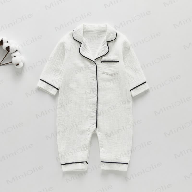 Baby Pocket Lapel Pajamas Romper - White - 18-24M - image 1