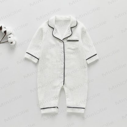 Baby Pocket Lapel Pajamas Romper - White - 18-24M - image 1