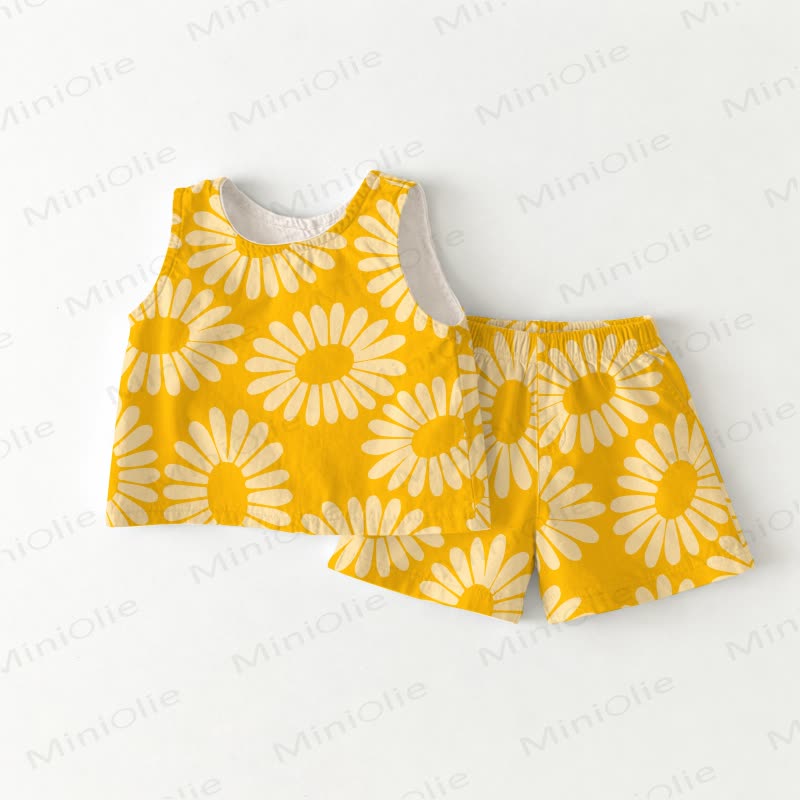 Baby Toddler Yellow Sunflower Sleeveless 2-piece Set - White - 3-4T - image 1