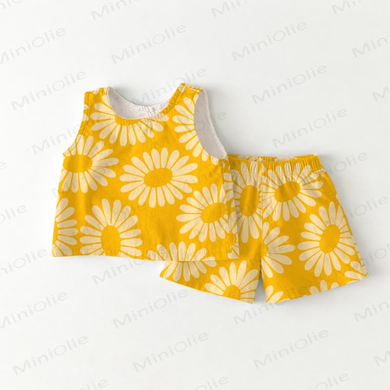 Baby Toddler Yellow Sunflower Sleeveless 2-piece Set - White - 3-4T - image 1
