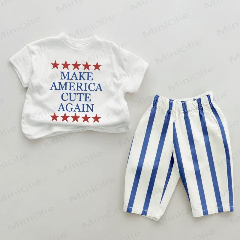 MAKE AMERICA CUTE AGAIN Baby Blue Vertical Striped 2-piece Set - White&Blue - 2-3T - image 1