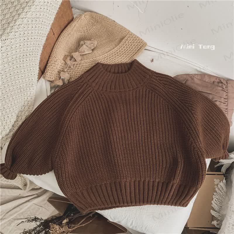 Kid Solid Color Turtleneck Knitted Sweater - Dark Brown - 8Y - image 5