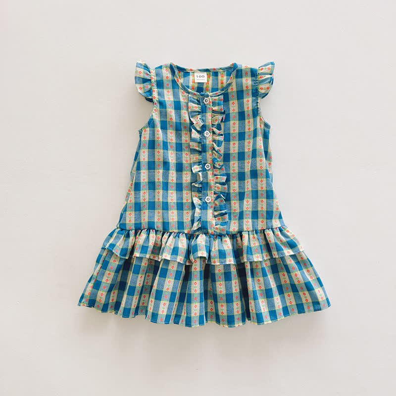 Toddler Heart Flower Plaid Ruffled Dress - Blue - 10Y - image 11