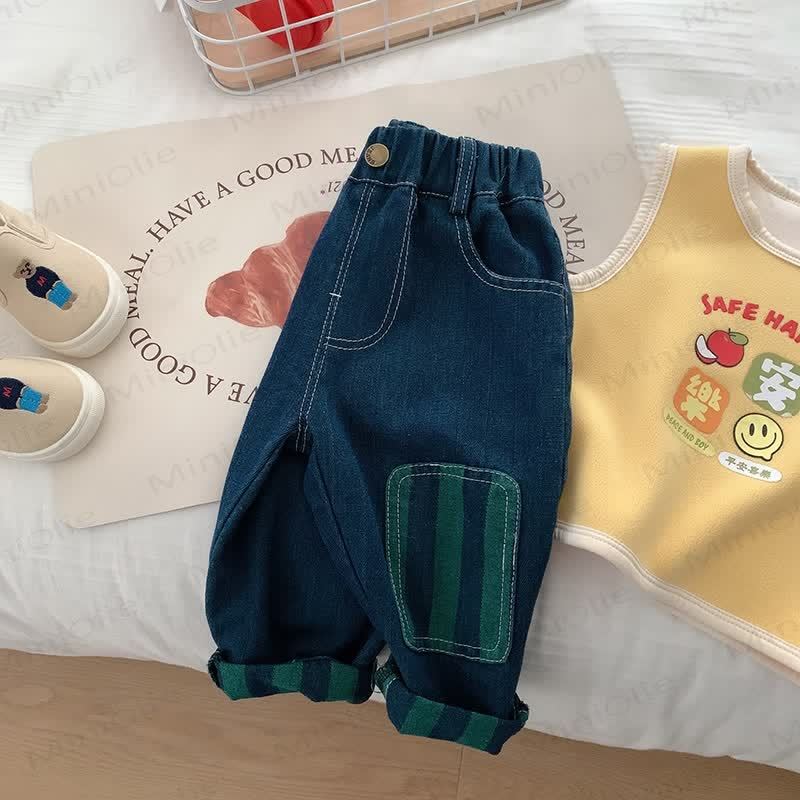 Toddler Boy Patch Striped Casual Denim Pants - image 6