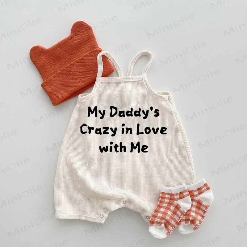 MY DADDY'S CRAZY IN LOVE WITH ME Baby Waffle Suspenders Romper - Beige - 18-24M - image 1
