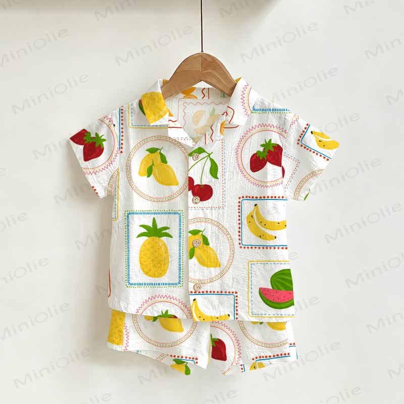 Baby Toddler White Fruit Print Short-Sleeve Set - White - 4-5T - image 1