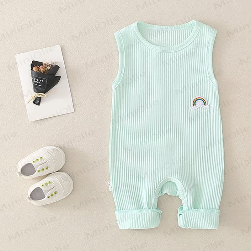 Solid Color Cotton Rainbow Sleeveless Romper - Green - 18-24M - image 7