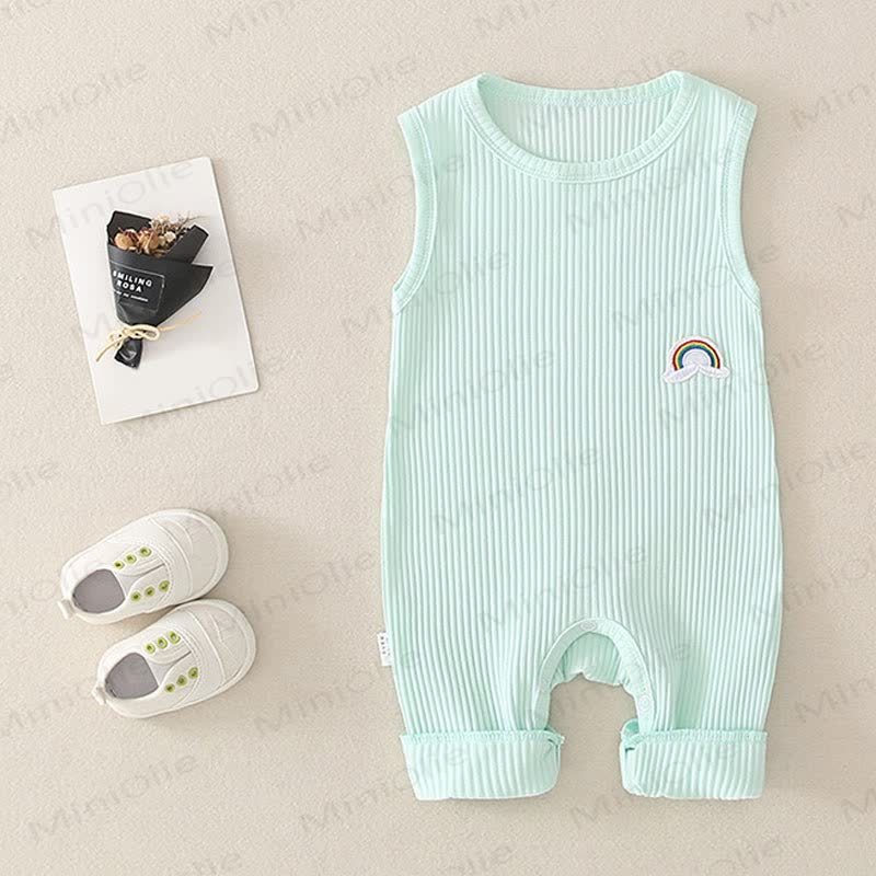 Solid Color Cotton Rainbow Sleeveless Romper - Green - 18-24M - image 7