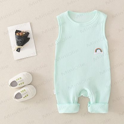 Solid Color Cotton Rainbow Sleeveless Romper - Green - 18-24M - image 7