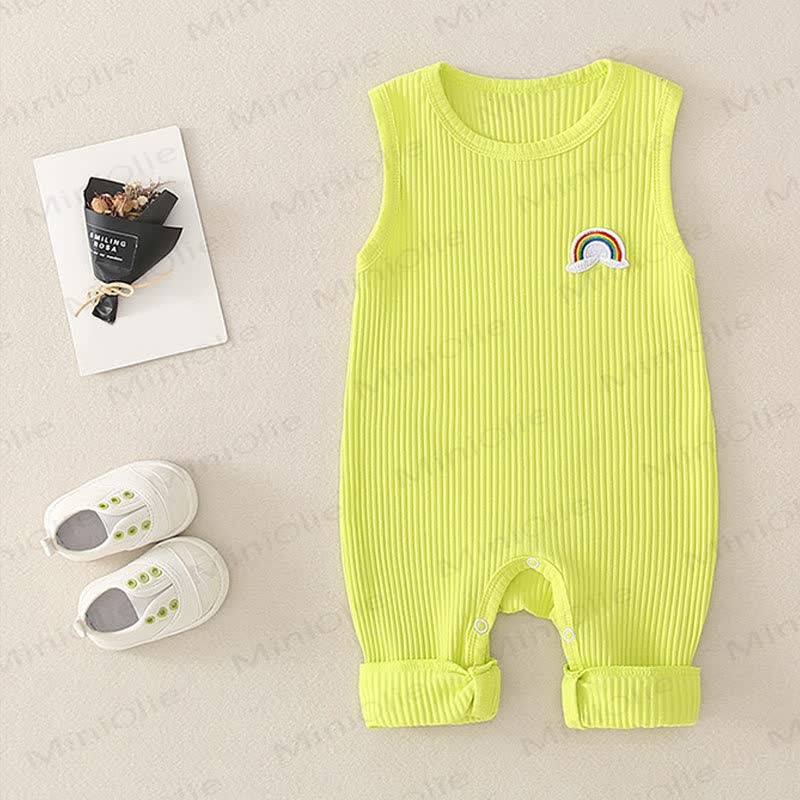 Solid Color Cotton Rainbow Sleeveless Romper - Yellow - 18-24M - image 3