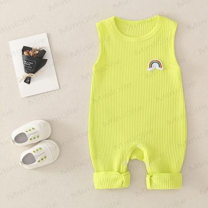 Solid Color Cotton Rainbow Sleeveless Romper - Yellow - 18-24M - image 3