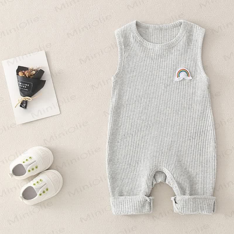 Solid Color Cotton Rainbow Sleeveless Romper - Grey - 18-24M - image 6