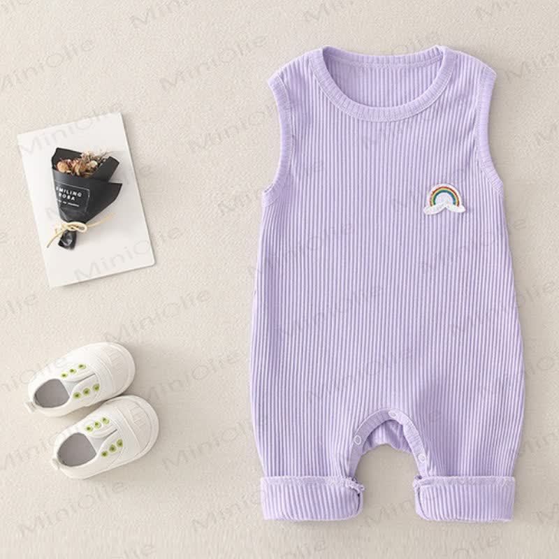 Solid Color Cotton Rainbow Sleeveless Romper - Purple - 18-24M - image 4