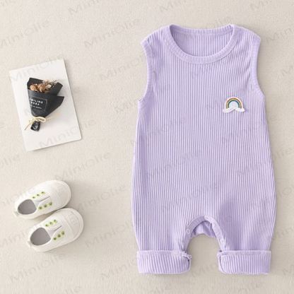 Solid Color Cotton Rainbow Sleeveless Romper - Purple - 18-24M - image 4