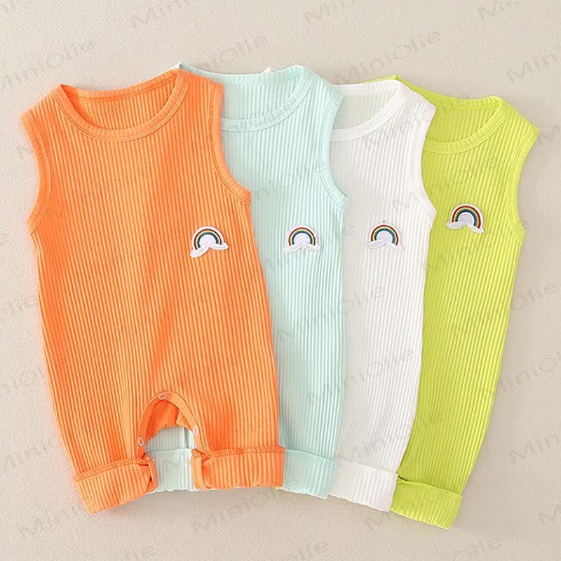 Solid Color Cotton Rainbow Sleeveless Romper - image 1