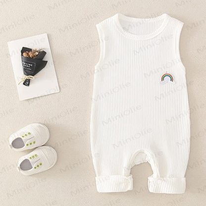 Solid Color Cotton Rainbow Sleeveless Romper - White - 18-24M - image 8