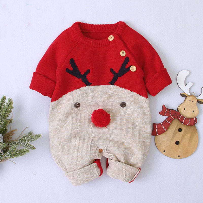 Christmas Elk Knitted Romper - Red - 18-24M - image 1