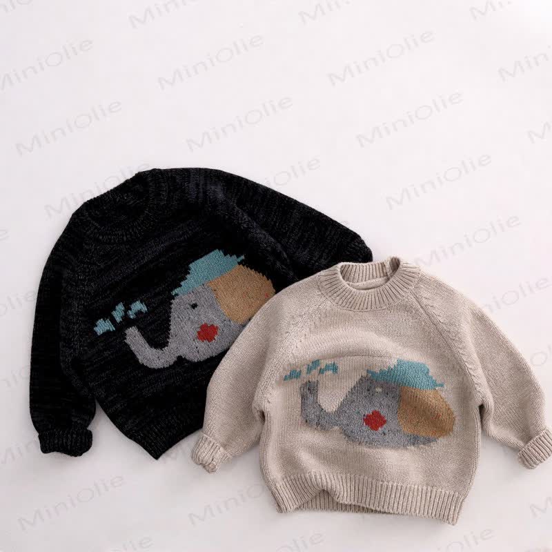 Toddler Elephant Crewneck Sweater - Beige - 6-7T - image 2