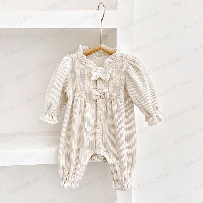 Baby Girl Bow Beige Romper - Beige - 18-24M - image 1