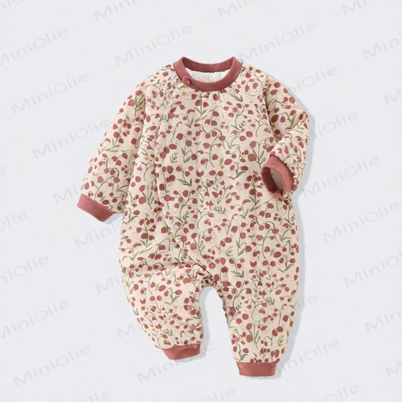 Baby Quilted Long Sleeve Romper - Red Flower - 18-24M - image 2
