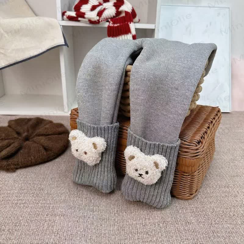 Toddler Kid Girl Fleece Bear Ribbed Leggings - Gray - 8-9T - image 2
