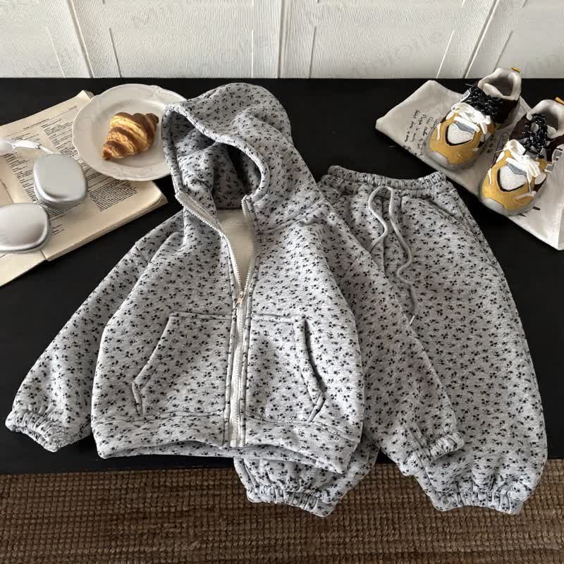 Toddler Grey Floral Fleece Lined Hoodie and Jogger 2-piece Set - Gray - 4-5T - image 1