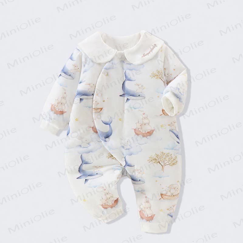 Baby Quilted Long Sleeve Romper - Beige Whale - 18-24M - image 9