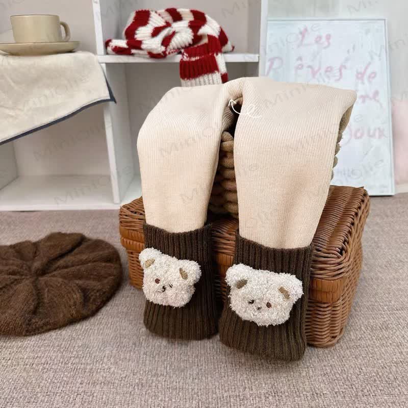 Toddler Kid Girl Fleece Bear Ribbed Leggings - Beige - 8-9T - image 1