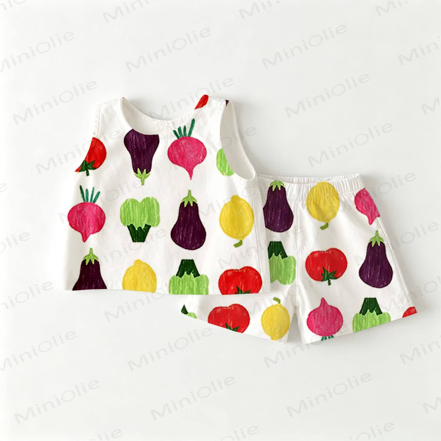 Baby Toddler Vegetable Print White Top and Shorts 2-piece Set - White - 3-4T - image 1
