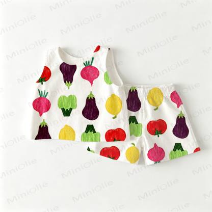 Baby Toddler Vegetable Print White Top and Shorts 2-piece Set - White - 3-4T - image 1