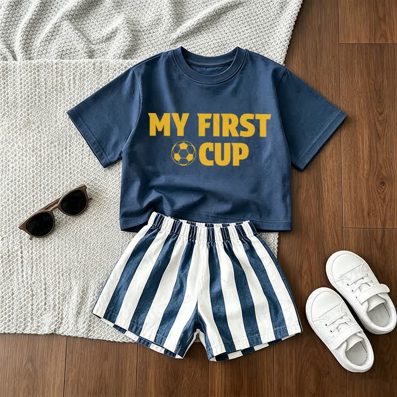 MY FIRST CUP Baby Blue Tee and Striped Shorts 2-Piece Set - Blue - 3-5T - image 1