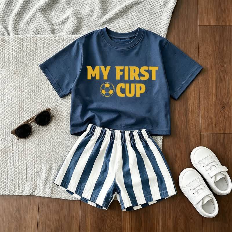 MY FIRST CUP Baby Blue Tee and Striped Shorts 2-Piece Set - Blue - 3-5T - image 1
