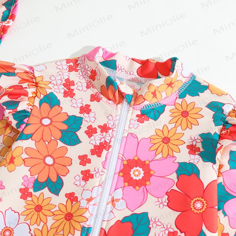 Baby Girl Floral One-piece Swimsuit with Hat - image 8