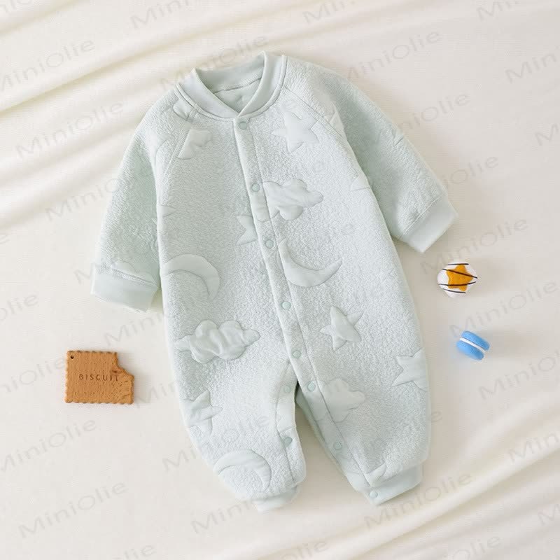 Baby Moon Star Solid Color Quilted Romper - Green - 18-24M - image 4