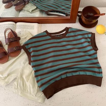 Toddler Contrast Color Stripe Tank Top - Green - 8Y - image 6