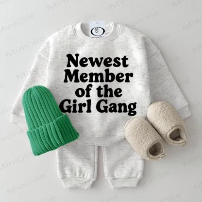 NEWEST MEMBER OF THE GIRL GANG Baby Sweatshirt 2-piece Set - Light Gray - 2-3T - image 4