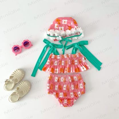 Baby Girl One-piece/2-piece Swimsuit with Hat - Pink2 - 2-3T - image 22