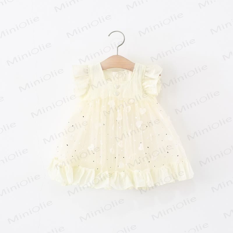 Toddler Heart Glitter Tulle Dress - Beige - 5-7T - image 11