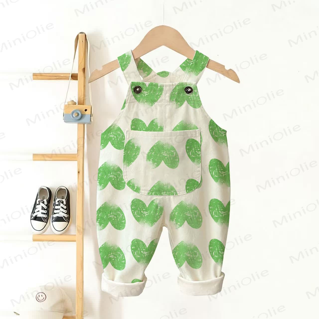 Baby Toddler Green Heart Print Overalls - Beige - 3-5T - image 1