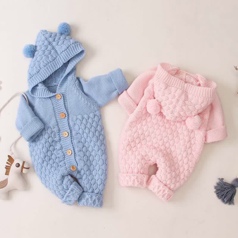 Baby Bear Ear Hooded Fleece Knit Romper - image 11