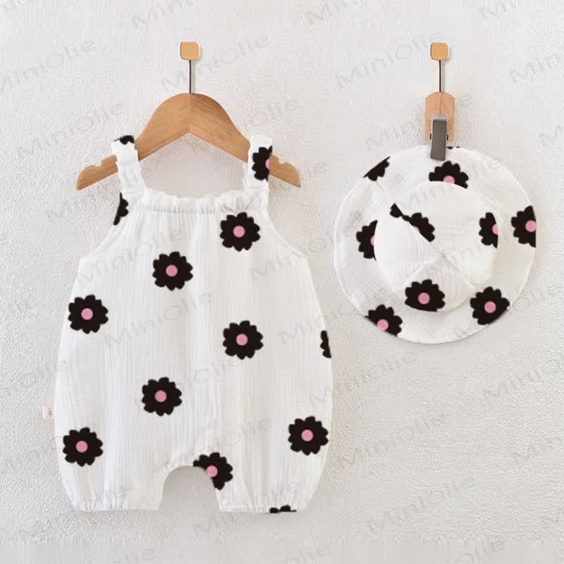 Baby Girl Flower White Romper with Hat - White - 18-24M - image 1