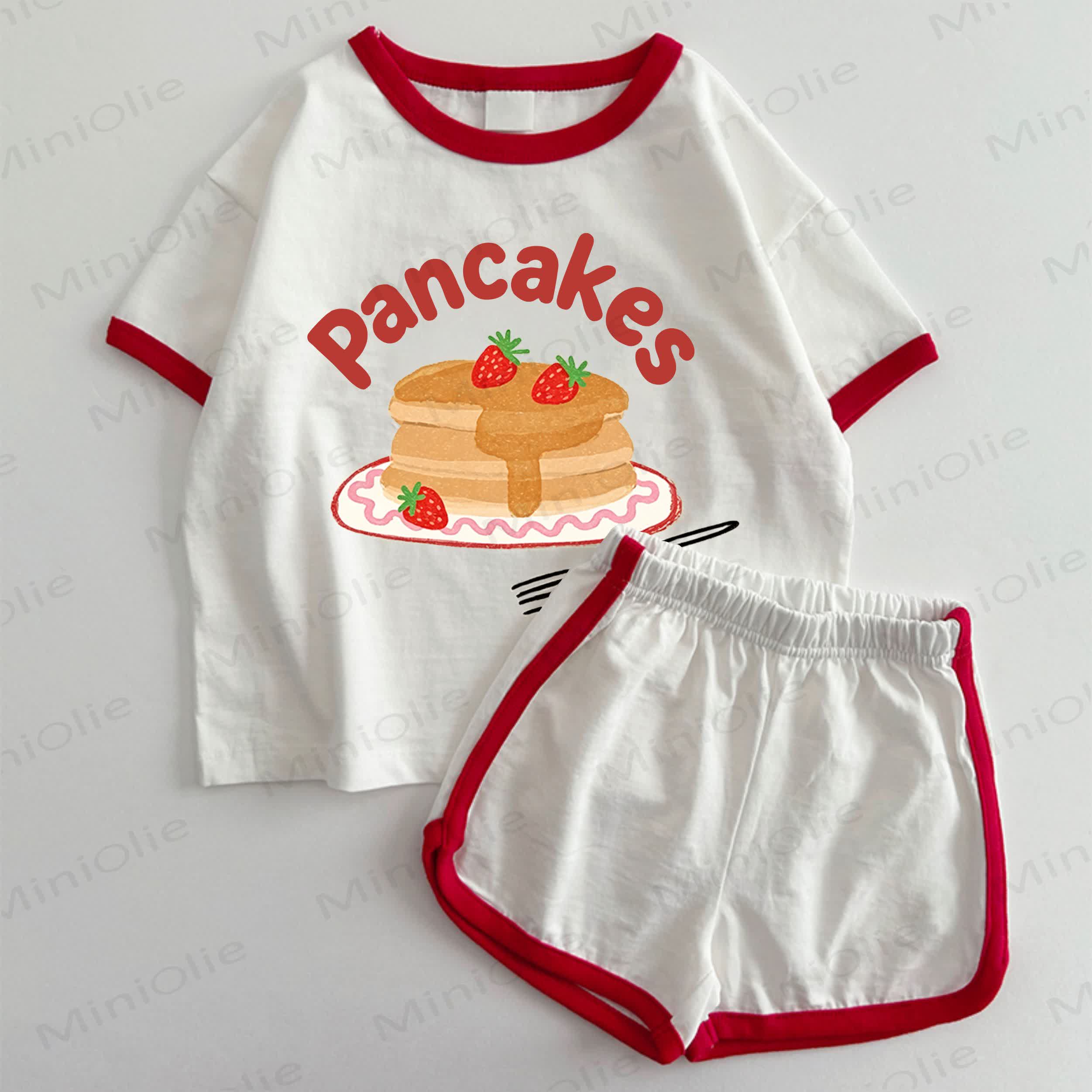 PANCAKES Baby Dessert T-shirt and Shorts 2-Piece Set - White&Red - 3-5T - image 1