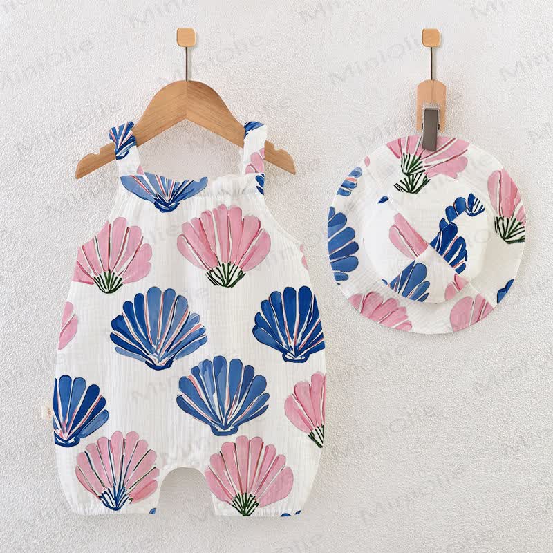 Baby Shell White Strap Romper with Hat - White - 18-24M - image 1