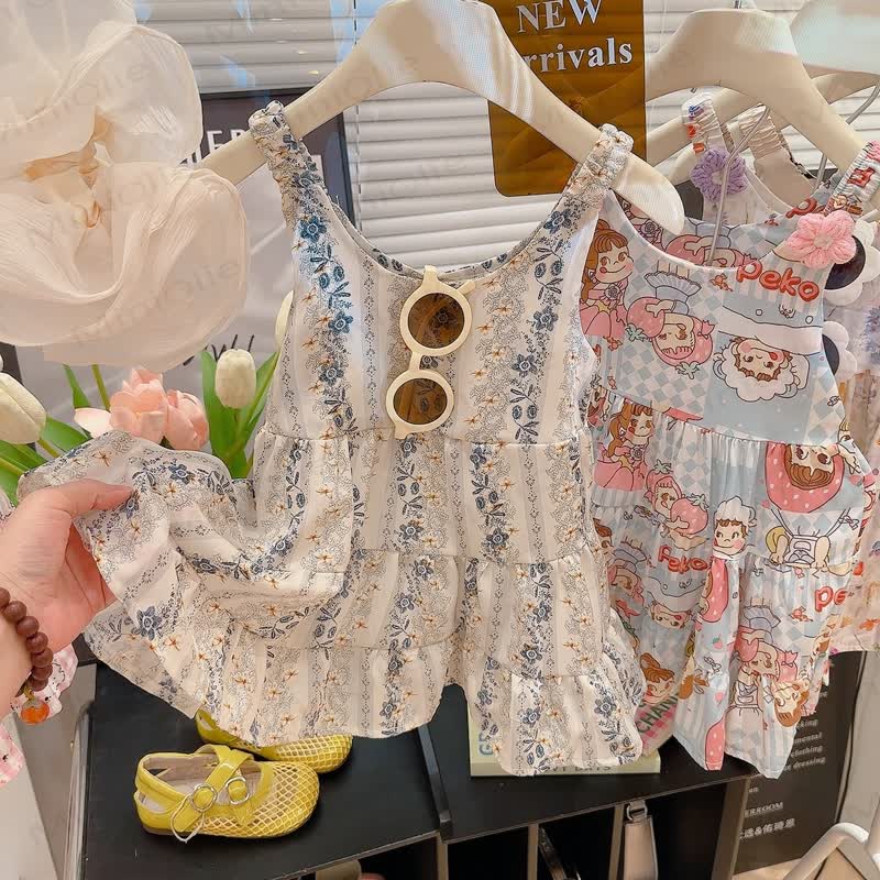 Toddler Girl Floral Cami Dress - Blue Floral - 10-11T - image 4